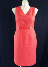 Tahari Levine Dress 14 Red Orange Polka Dot Wood Buckle Church Career NWOT $128