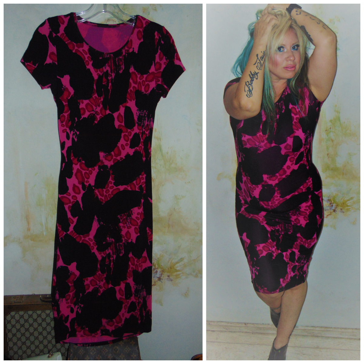 Topshop Bodycon Dress Womens Size 6 Pink Red Stretch Leopard Print Cut Out  Back | eBay