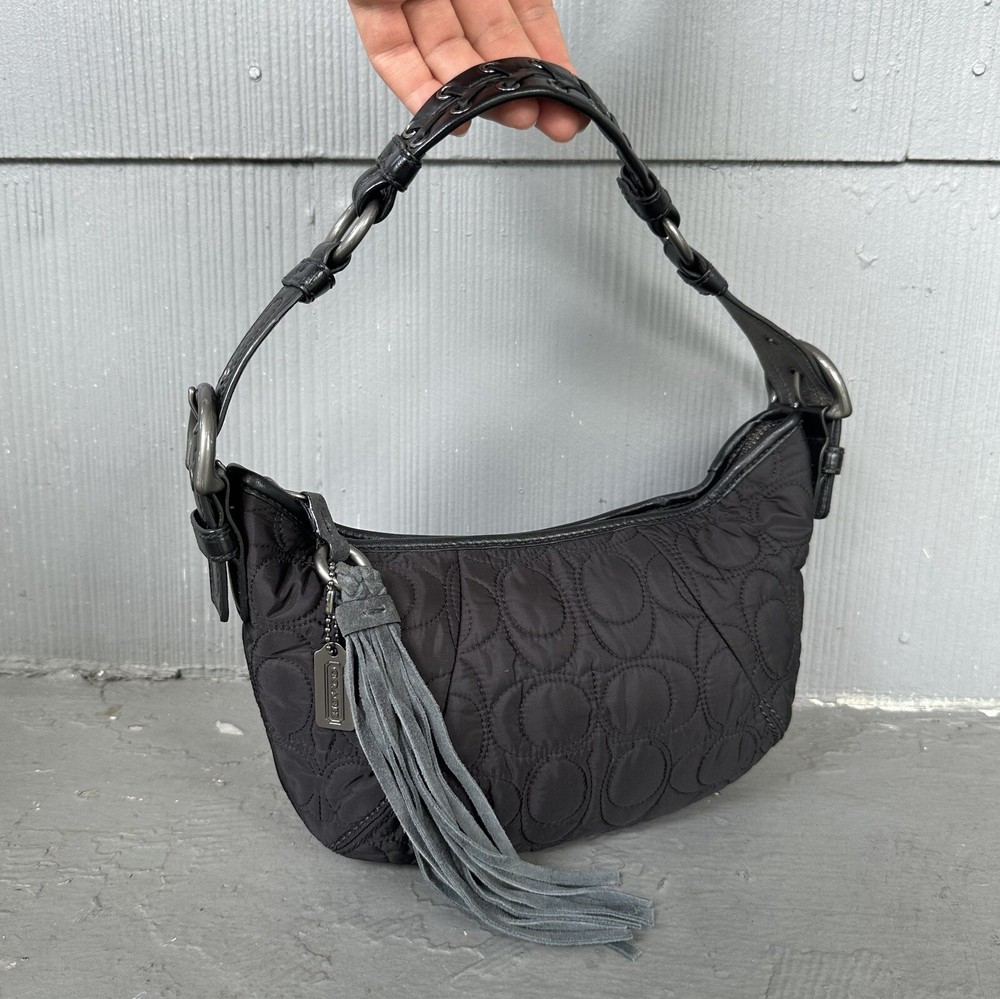 Coach Vintage Y2K Punk Biker Nylon Leather Puffy Logo Shoulder Bag - Black OS