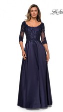 New La Femme 27988 Women's Lace Mikado A-Line Gown In Navy Size 8 535
