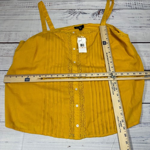 Jessica Simpson Womens Pin Tucked Tank Top Plus Size 2X Gold Button Front Lined - Picture 2 of 10