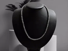 Navajo Pearl Style Sterling Silver Necklace Hand Strung 5mm 18”