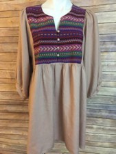 UMGEE USA Tan Boho Chic Hippie S Dress Peasant Tribal