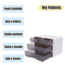 Stackable Storage Box With 4*Drawer Desk Organizer Storage Container Neat Large