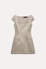 Zara womens Mini Dress Fitted Tailored Size XL Beige Tan 8919/554 NWT