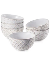 Ice Cream Bowls 12 Oz Small Bowls Set Of 6 4.5 Inch Ceramic Embossment Stoneware