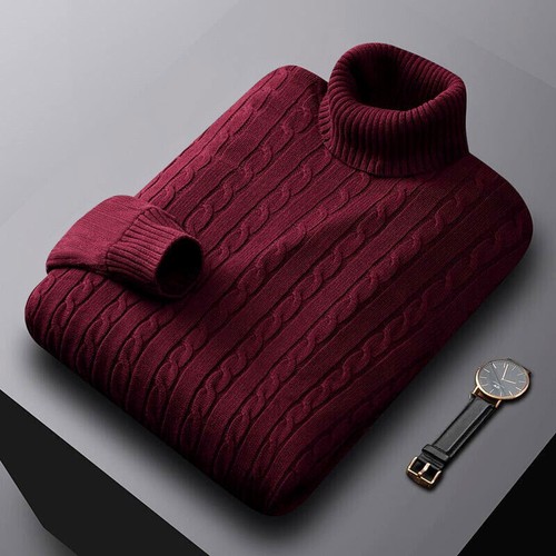 Men's Turtleneck Knitted Pullover Casual Winter Warm Thick Sweater Tops Knitwear - Picture 24 of 30
