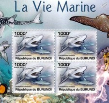 BLACKTIP SHARK Marine Sea Life Stamp Sheet #2 of 5 (2011 Burundi)