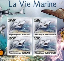 BLACKTIP SHARK Marine Sea Life Stamp Sheet #2 of 5 (2011 Burundi)