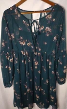 Mudd Women's Large Two-piece Dress Slip Long Sleeve Sheer Emerald Green