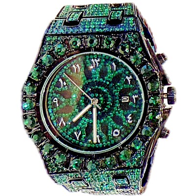 Men's Green Ice Chunky Hip Hop Watch CZ Iced Bling Out Arabic
