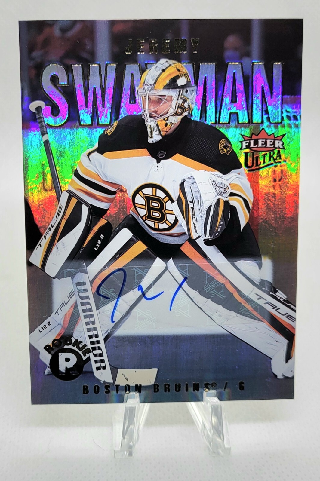 2021-22 Fleer Ultra Jeremy Swayman Rookie Silver Rainbow Foil Autographs