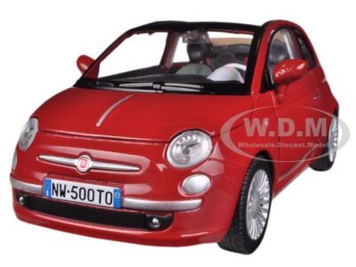 FIAT NUOVA 500 RED CABRIO 1/24 DIECAST CAR MODEL BY MOTORMAX 73374