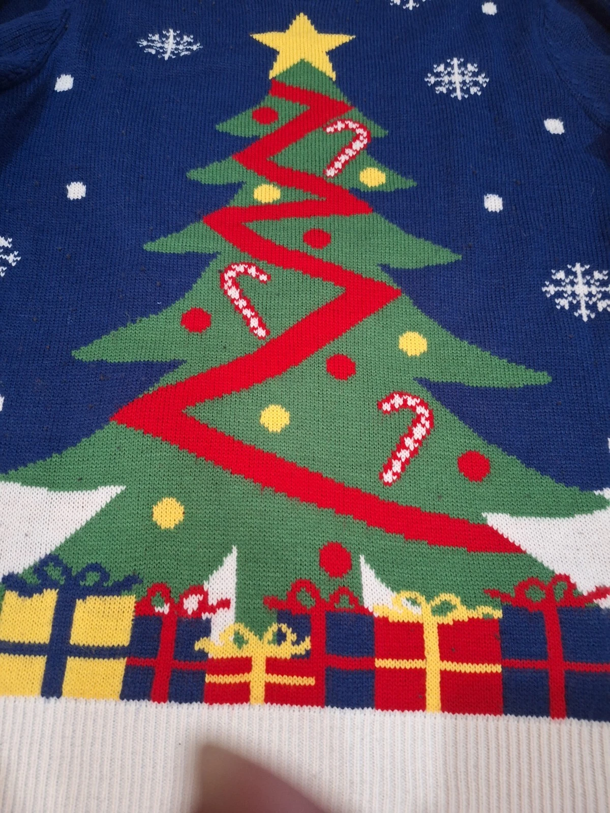 Primark Seasons Greetings Ugly Christmas Sweater Medium Navy Blue W Xmas Tree