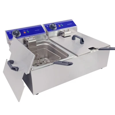 Stainless Steel Commercial Electric Deep Fryers Twin Fat Chip Fryer Double Tank