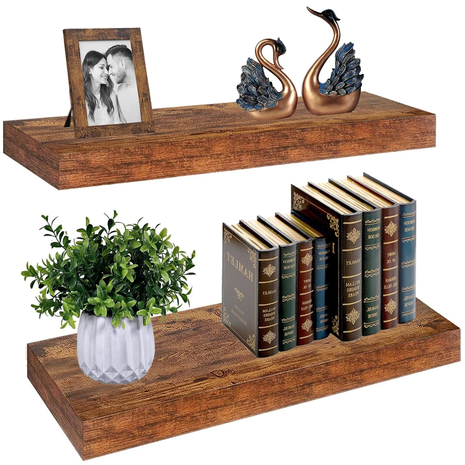 Set of 2 Rustic Shelves for Wall - 16 Inch Rustic Wood Floating Shelves with ...