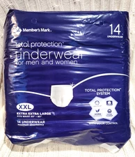 Member's Mark Total Protection Underwear  Men And Women XXL 14 Ct Pkg 65”-80”