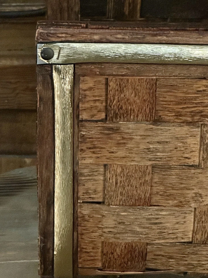 Vintage Woven Bentwood Eagle Fireplace Log Kindling Hearth Basket w/Handle - Imagem 3 de 4