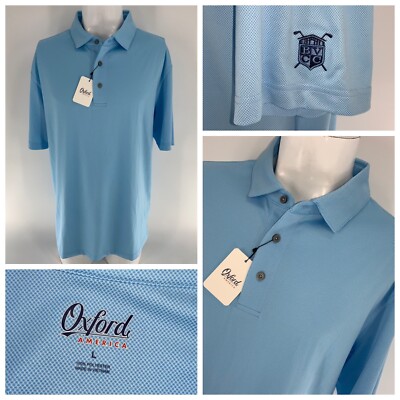 NWT Oxford America Polo Shirt L Men Blue Check Poly Bella Vista CC YGI V4-284