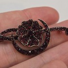 Garnet Antique Victorian Floral Brooch Vintage 10k Yellow Gold Crecent Natural