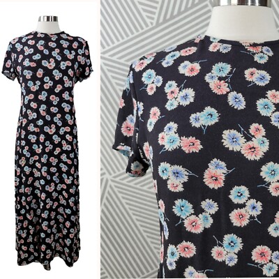 Vintage 90s Dress size 8 Floral Sunflower Cottagecore pink blue Grunge alt Party