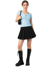 Ladies Skirts All Round Pleated High Waist Formal Skirt Black Grey Pull Up