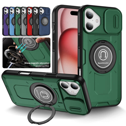 For iPhone 16 15 14 13 12 Pro Max Magnetic Shockproof Heavy Duty Ring Stand Case