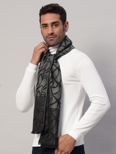 Bufanda De Invierno Para Hombre 100% CASHMERE Gris De Lana Abstracta A Cuadros - Imagen 3 de 8