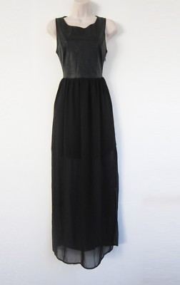 Free Bird Contrast Chiffon Faux Leather Sleeveless Maxi Dress in Black Size  S | eBay