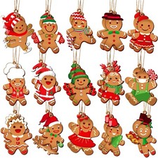 30 Pieces Wooden Gingerbread Ornaments for Christmas Tree Hanging Baking Ging...