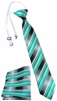 Tigertie Kinderkrawatte + Einstecktuch In Mint GrüN Silber Anthrazit Gestreift