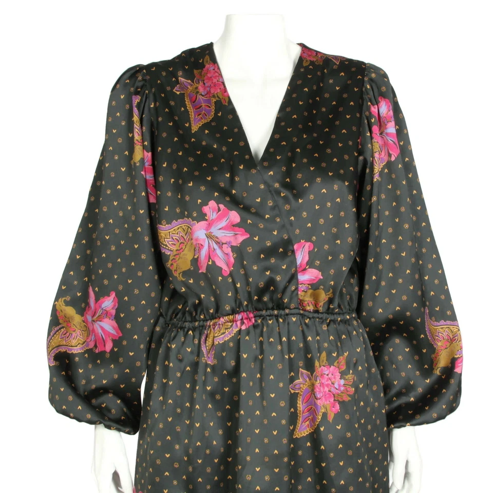 Vestido Vintage Años 70 Floral Polkadot Manga Abullonada Rosa Rústico Verde Talla S/M - 606 Foto 2 de 4