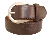 Mens Genuine Leather Casual U.S.A Bald Eagle Brown Belt With Matte Finish Buckle