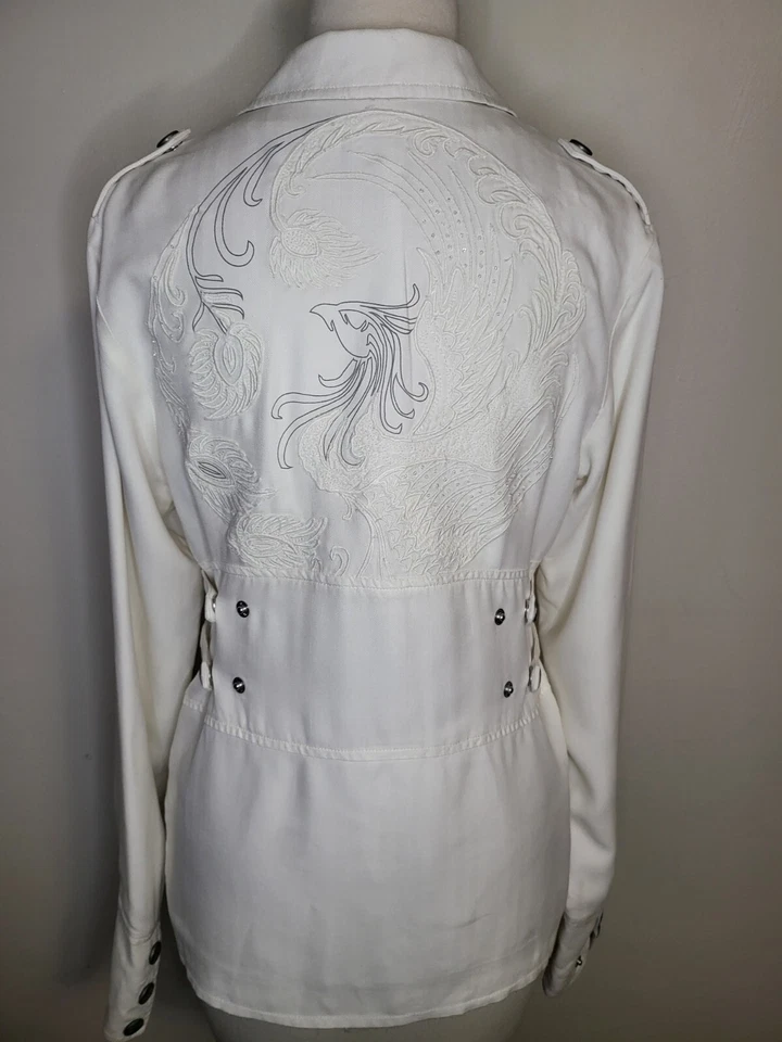 Da Nang White Silk White Embroidered Snap Jacket Size XS - Image 2 of 4