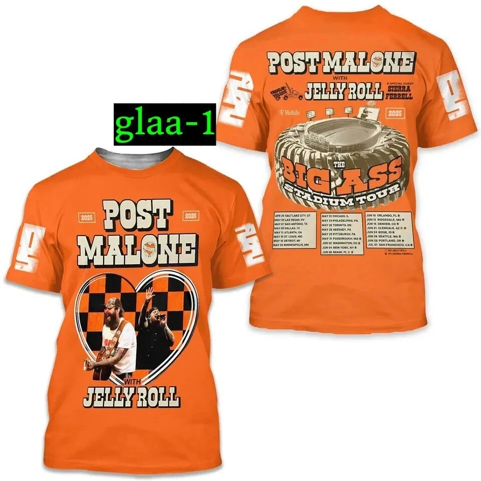 Post Malone With Jelly Roll Tour 2025 3D Shirt