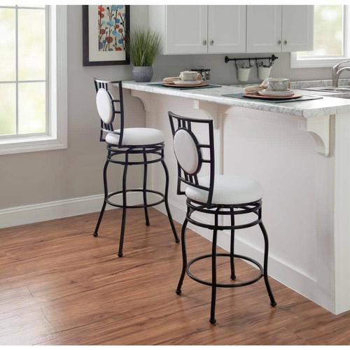 Linon Home Full Back Cushioned Bar Stool 40" in White/Black w/ Adjustable Height - Picture 8 of 9