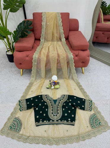 Twil Net Gold Color Coding Sequence Work Bollywood Designer Fancy Indian Sarees. - Picture 4 of 15