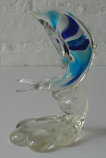 Vintage Art Glass Dolphin Riding The Crest Of A Wave •●
