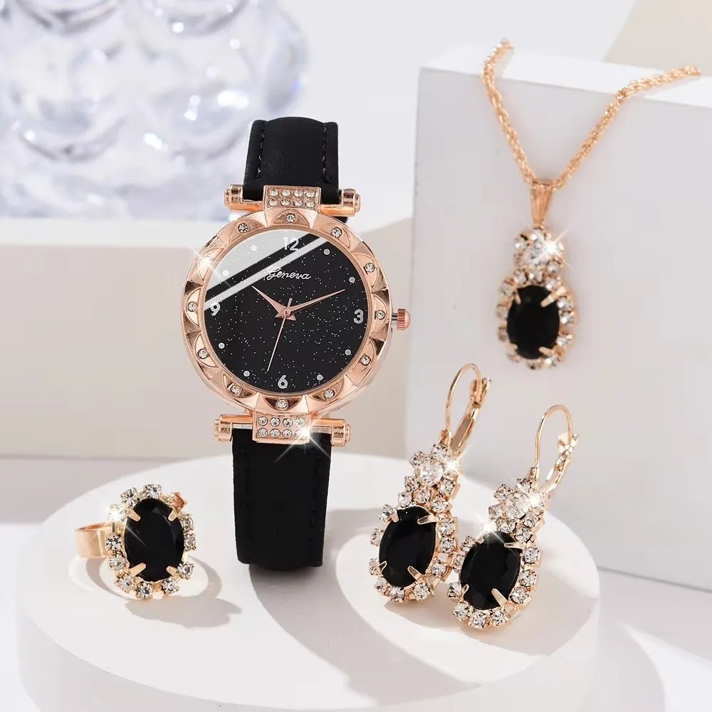 5Pcs Luxury Rhinestone Women Watches Set Fashion Quartz Wristwatch Bracelet Gift