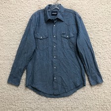 Wrangler Button Up Shirt Large Adult Blue Long Sleeve Pearl Snap Western Mens L
