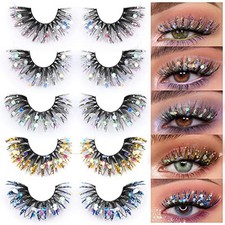 Glitter Lashes Colored False Eyelashes Wispy Lashes 5 Pairs Dramatic Lashes