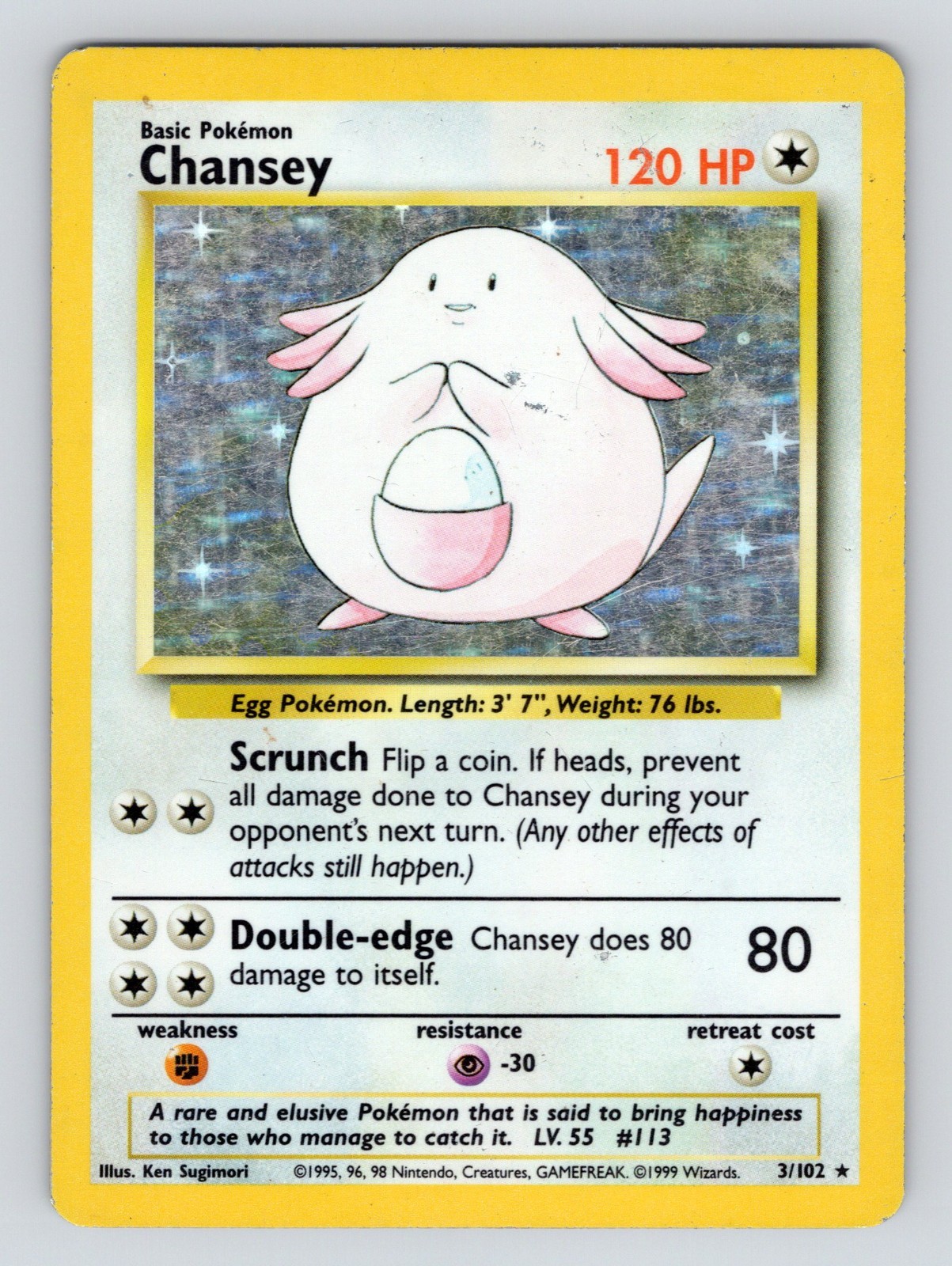 Chansey 3/102 - Holo Rare - Base Set Pokemon Card PL*