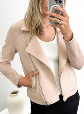 VINE APPAREL Avery Suede Look JACKET Size Aus 16 BRAND NEW Dusty Pink Pocket Zip