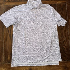 Peter Millar Mens Large Polo Pink Blue The Club At Nevillewood Golf Fish AOP