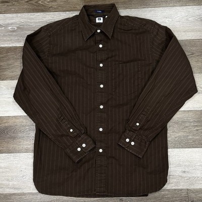 Gap Dress Shirt Mens Sz Medium Brown Striped Casual LS Button Up Fitted Cotton