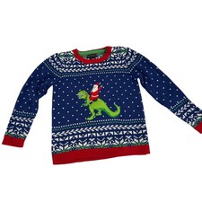 Santa on a Jingle Bell Dinosaur Ugly Christmas Sweater Youth XL 20/18 or Adult S
