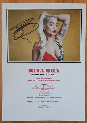 RITA ORA  original Autogramm auf grossfoto ca 13 x18  POP Rarität signiert