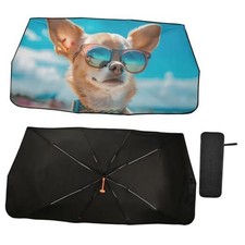 Car Sunshades for Windshield Umbrella Retractable Foldable SUV Chihuahua Dog