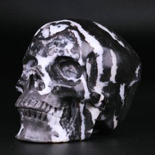 3.5" Zebra Jasper Carved Crystal Skull, Realistic, Crystal Healing