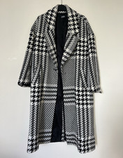 ZARA Women’s Long Houndstooth Wool Blend Tweed Collared Overcoat Size M